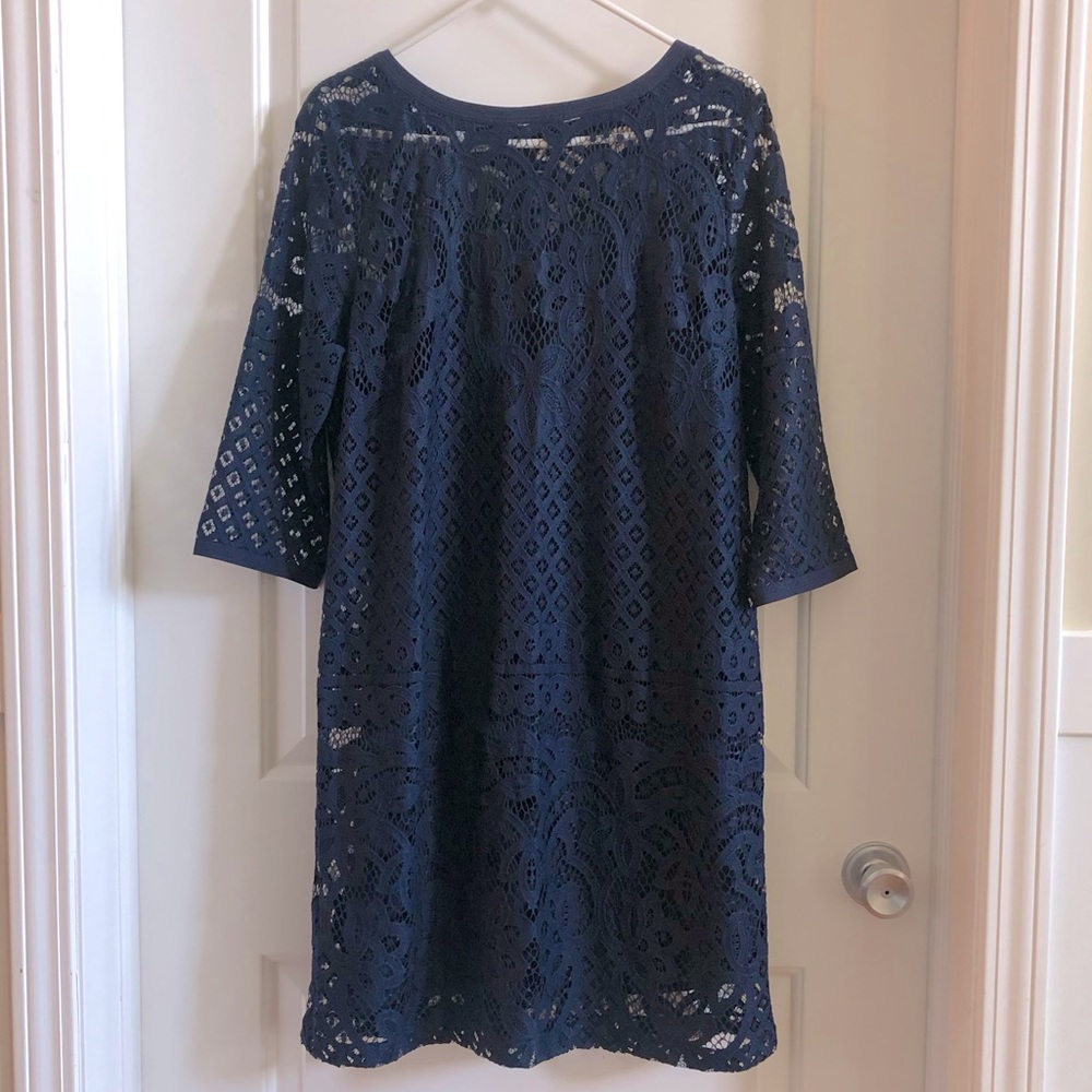 LOFT Navy Lace Overlay Dress